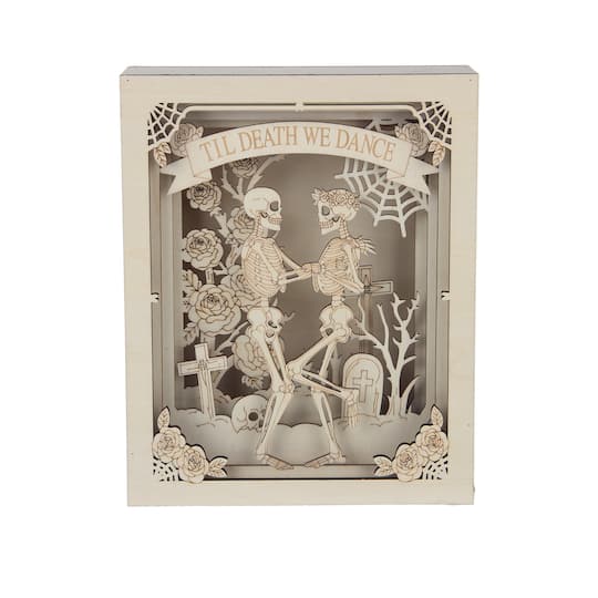 8.75" Til Death We Dance Skeleton Shadow Box DIY LED Wood Décor by Make Market®